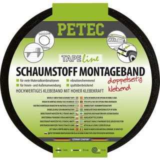 Petec Schaumstoff Montageband schwarz 19mm x 10m 87200